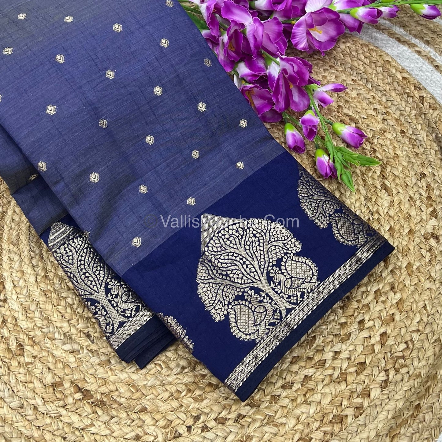 Semi Tussar Silk Saree - Navy Blue  Shade - VVSTS036