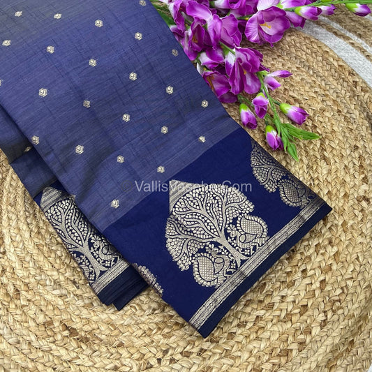 Semi Tussar Silk Saree - Navy Blue  Shade - VVSTS036