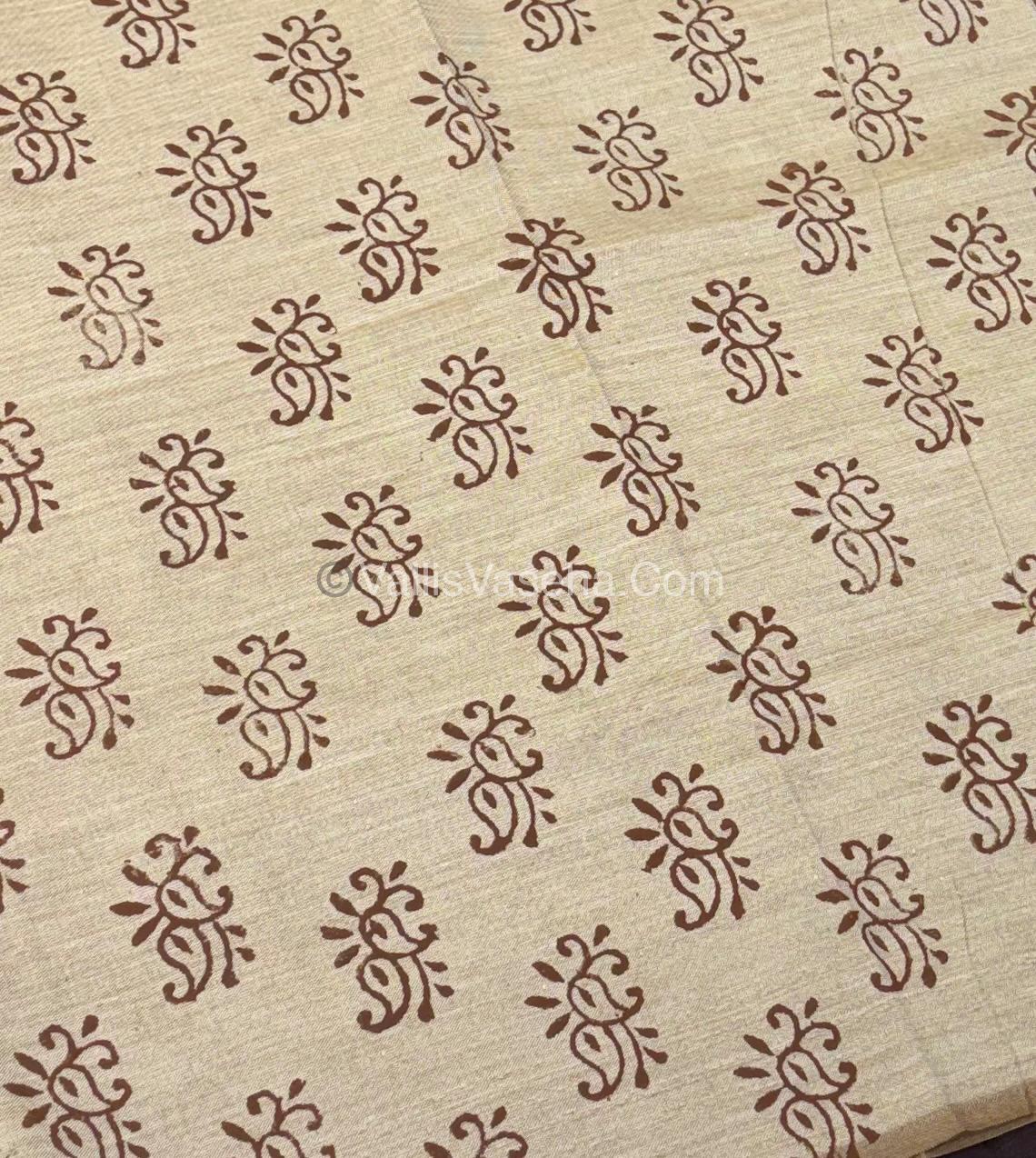 Poly Silk Mixed Cotton - Mirror Work Embroidery - Brown with Cream - VVPCM001
