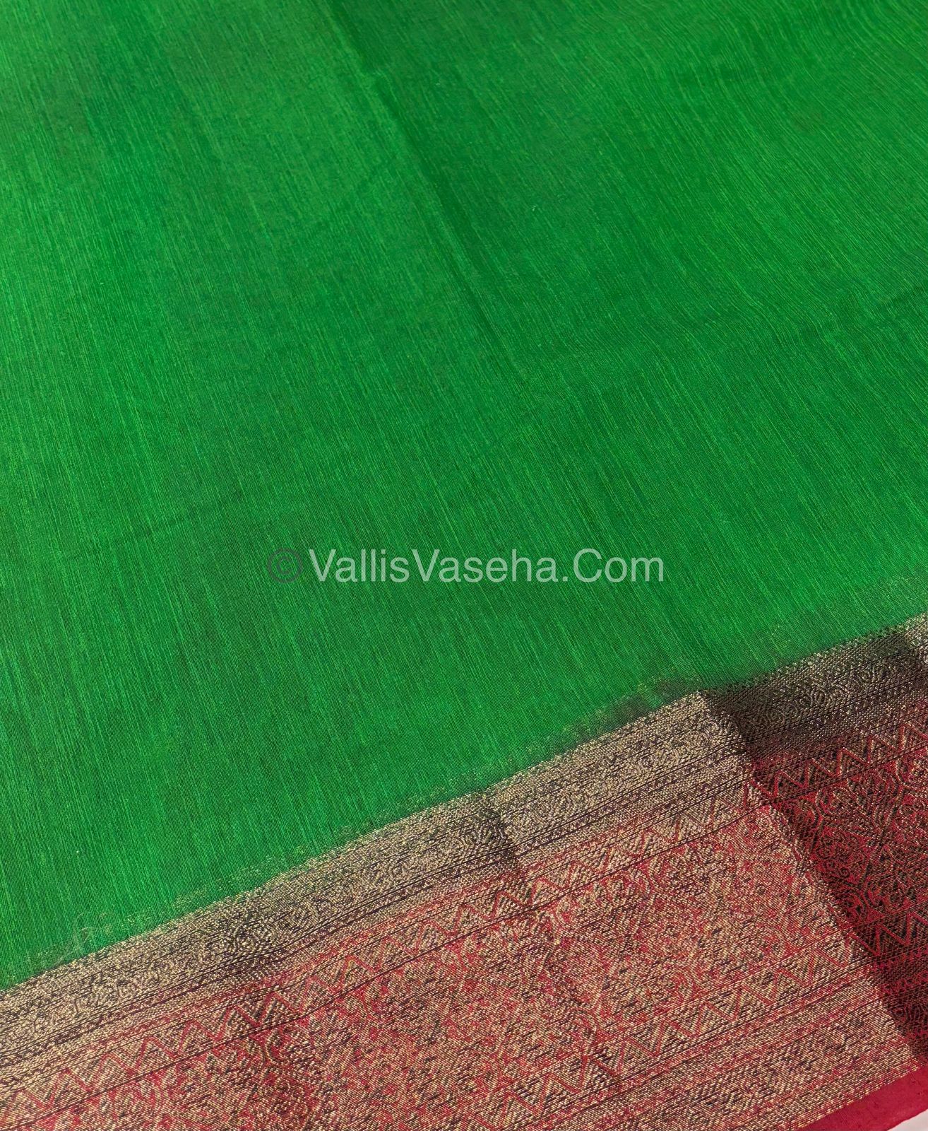 Bamboo Silk Saree - Green With Red Shade - VVBSS006