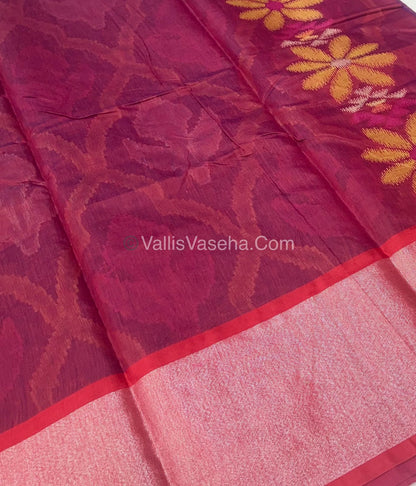 Banarasi Pochampally Weaving Semi Soft Cotton Saree - Purplish Pink with Maroon - VVBPS001