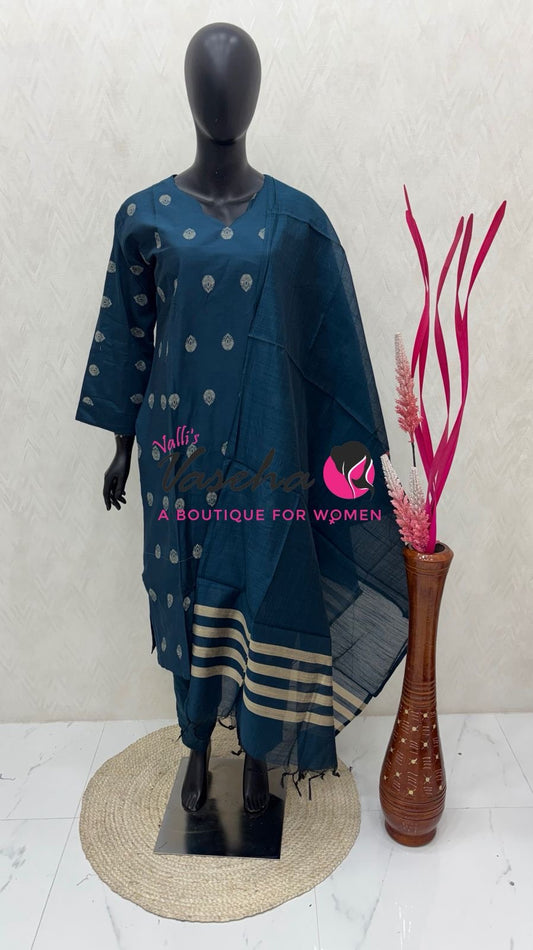 Readymade 3pc Set - Raw Silk Cotton - VVRMS018