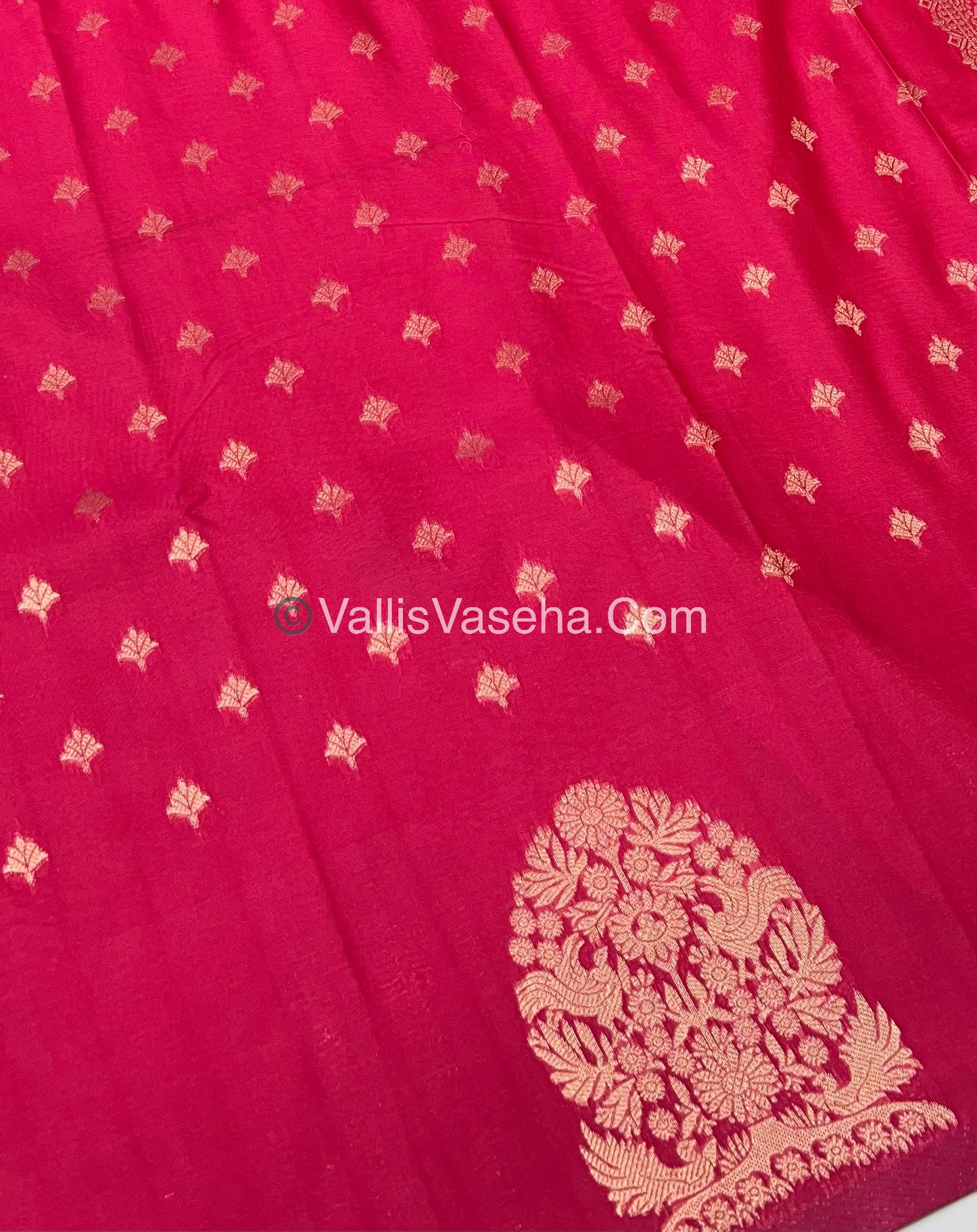 Semi Soft Silk - Tree With Double Birds Butta Border - Pink Shade -VVSSS011