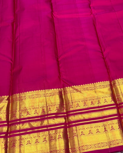 Pure Kanchipuram Silk Saree - Yellow With Rink Combo - VVPS012