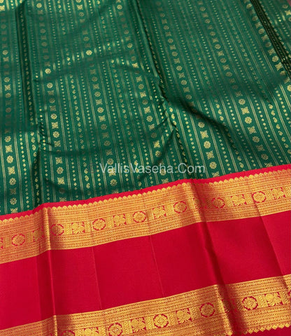 Pure Vintage Korvai Kanchipuram Silk Saree - Green & Red Combo - VVPS021
