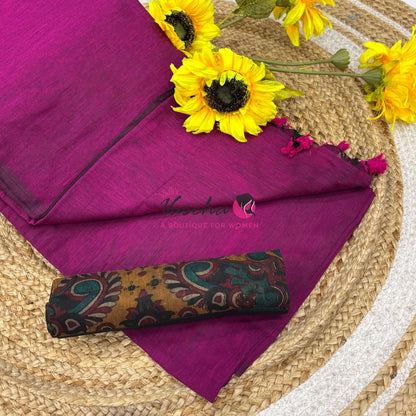 Kadhi Cotton Sarees with Kalamkari Blouse - VVKCK002