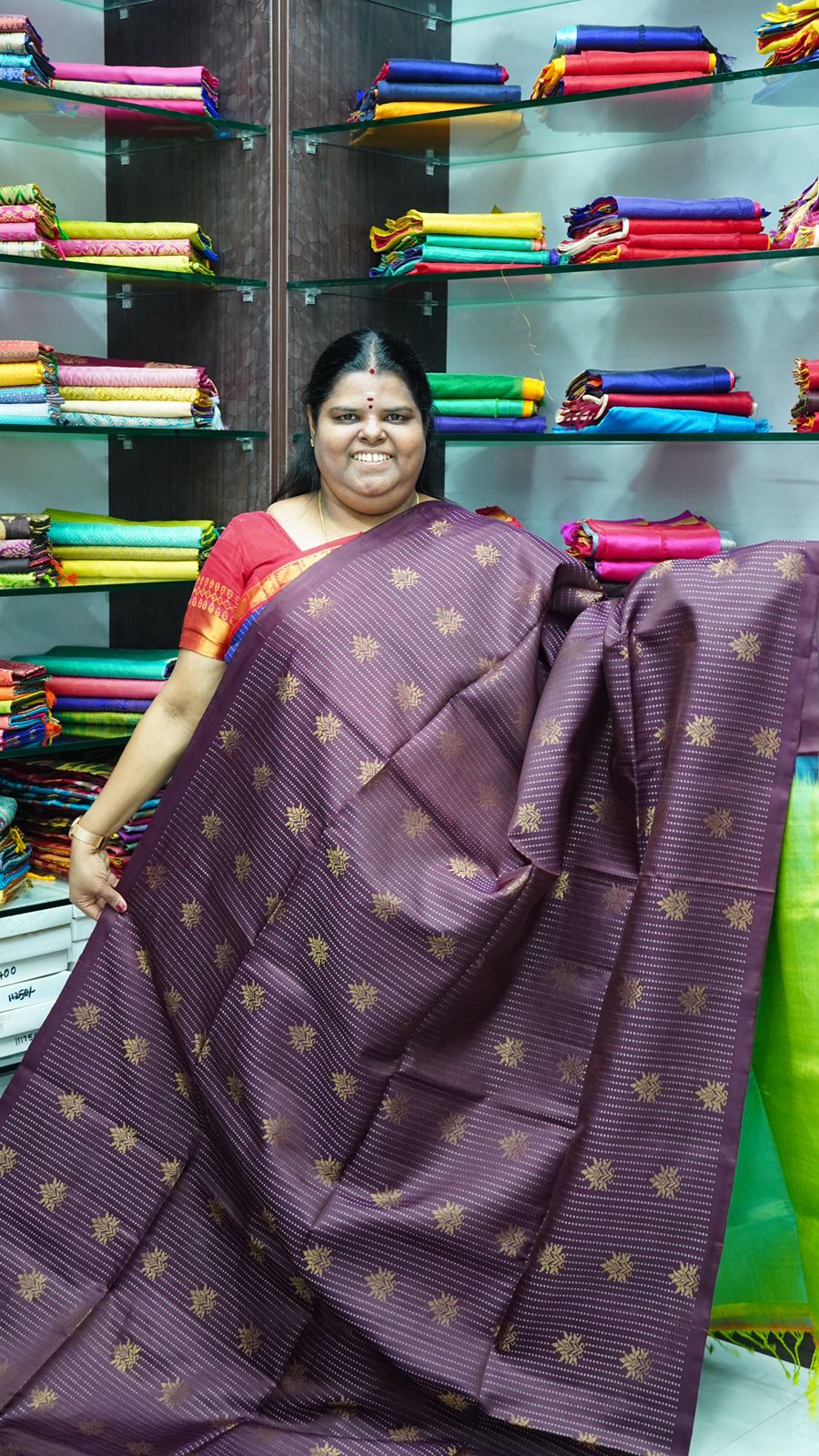 Pure Soft Silk Saree - Vaira Voosi design - Brown With Teal Green ( Lemon Mixed) Combo - VVPSS016