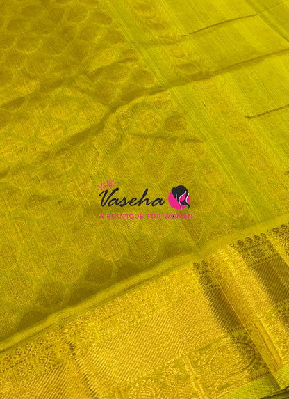 Pure Silk Cotton Saree - Mayil & Chakkaram Design - Blue With Yellow Shade - VVMC001