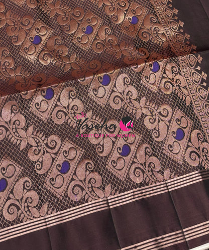 Half Mix - Pure Soft Silk Saree - Meenakari Style Butta - Green With Brown - VVPSS148