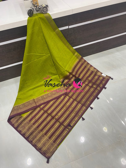 Semi Jute Silk Saree - Green With Maroon Shade- VVSJS001