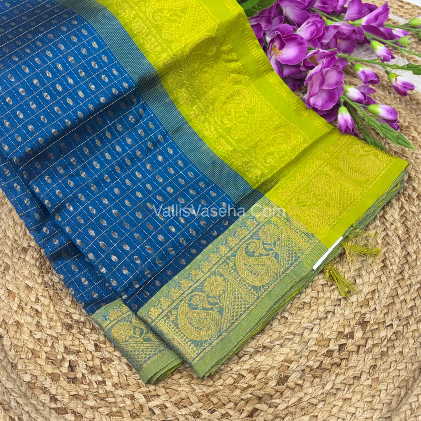 Pure Silk Cotton Saree | Blue With Green Shade |Lakshadeepam Design VVPLD003