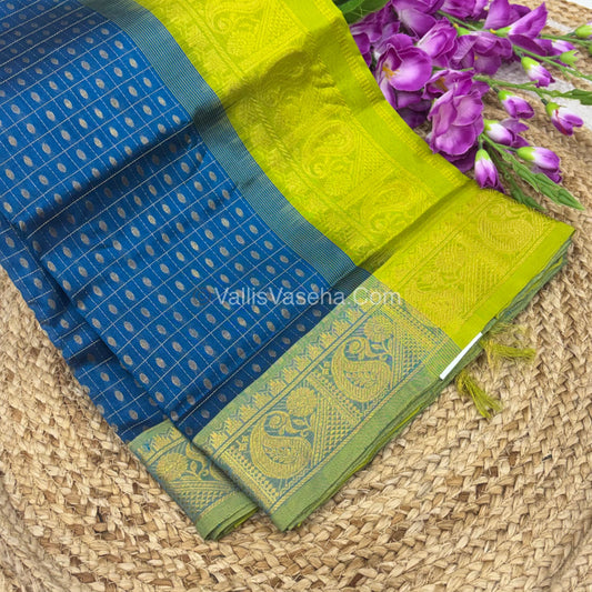 Pure Silk Cotton Saree | Blue With Green Shade |Lakshadeepam Design VVPLD003