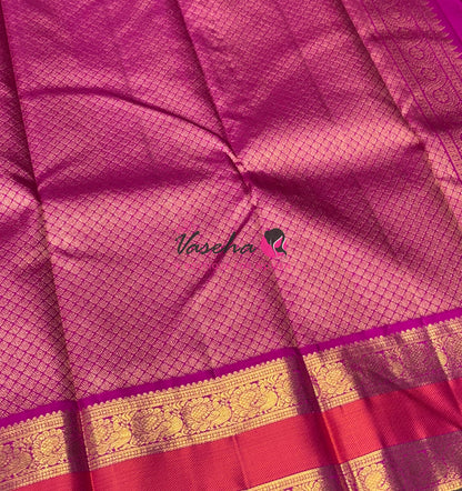 Pure Vintage Korvai Kanchipuram Silk Saree - Green & Pink Combo - VVPS038