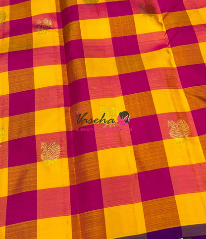 Pure Kanchipuram Silk Saree - Pazhum Pazhamum Checks - VVPS017