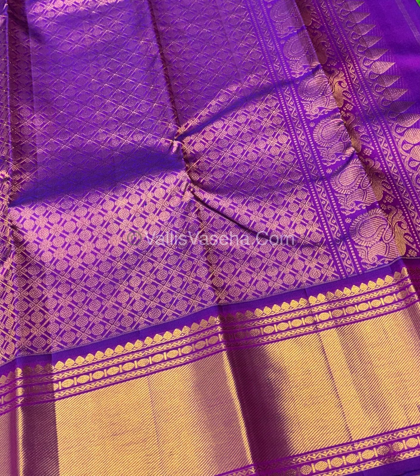 Pure Vintage Korvai Kanchipuram Silk Saree - Green & Purple Combo - VVPS032