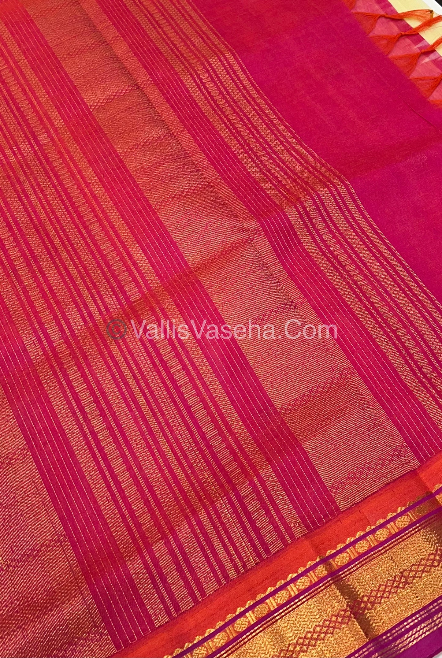Pure Korvai Silk Cotton Saree - Brown with Peachish Pink - VVKSC004