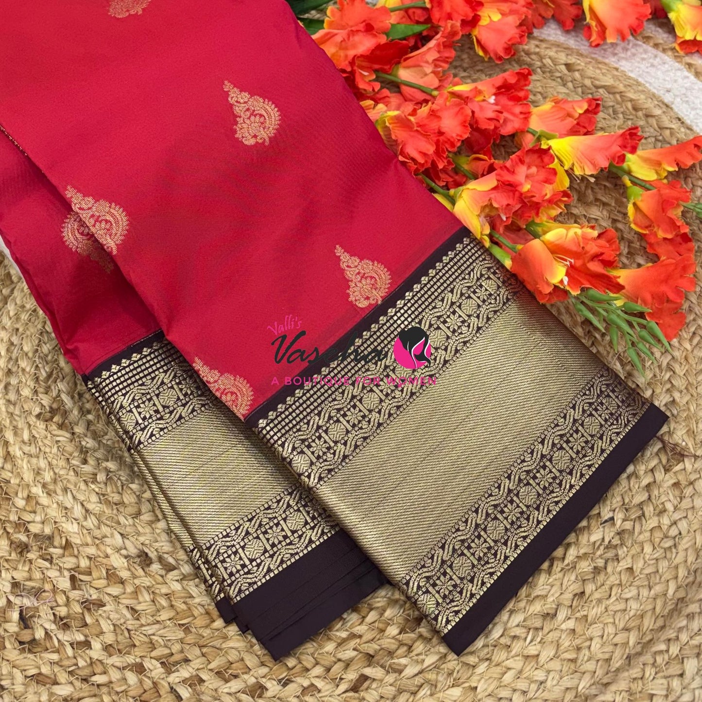 Semi Kanchi Silk  - Red & Brown - VVSKS007