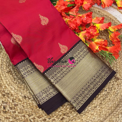 Semi Kanchi Silk  - Red & Brown - VVSKS007