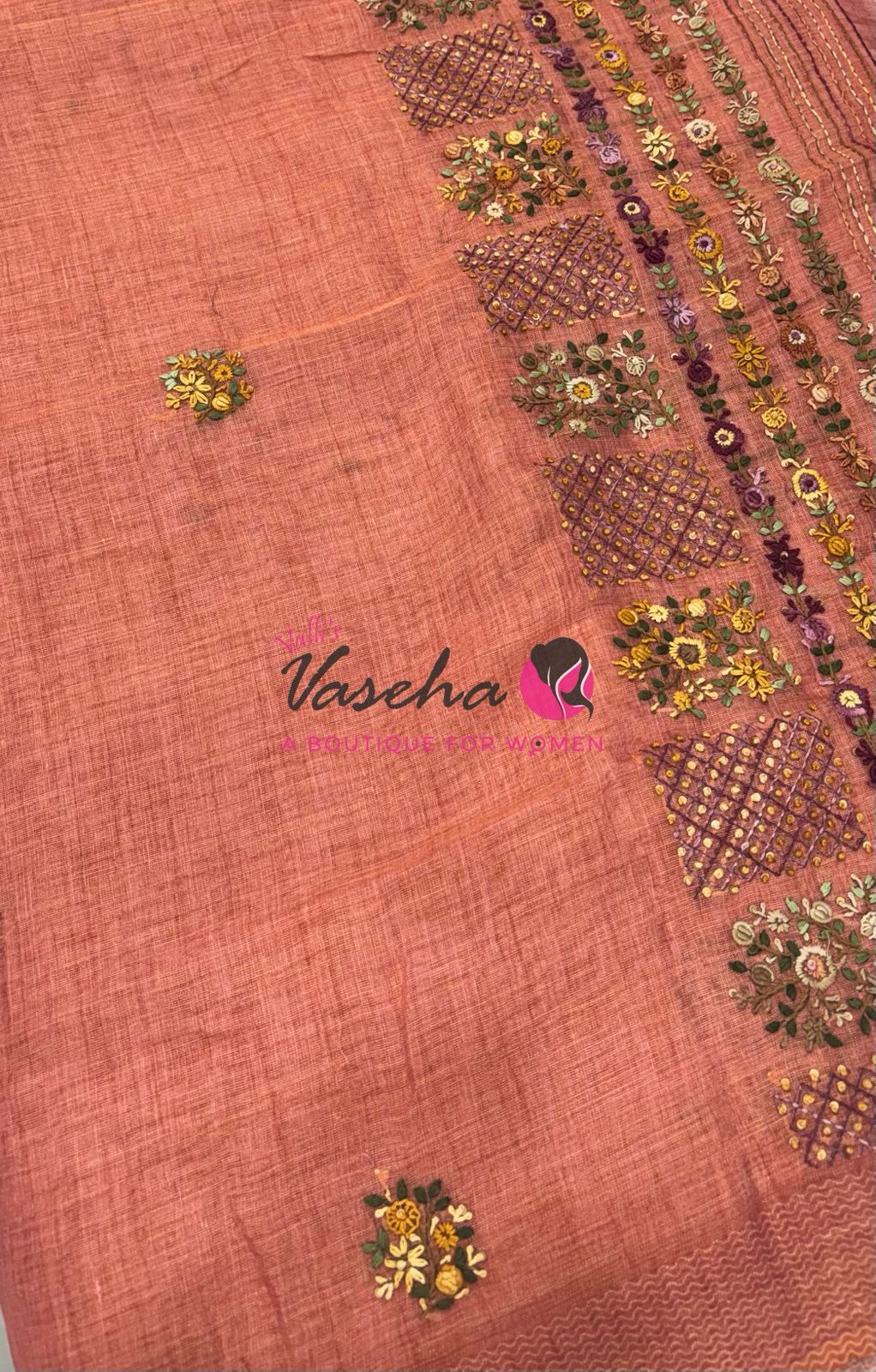 French Knot - Linen Tissue Saree - Peach Shade - VVLFN017