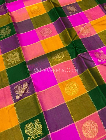 Pure Kanchipuram Silk Saree - Pazhum Pazhamum Checks - VVPS017