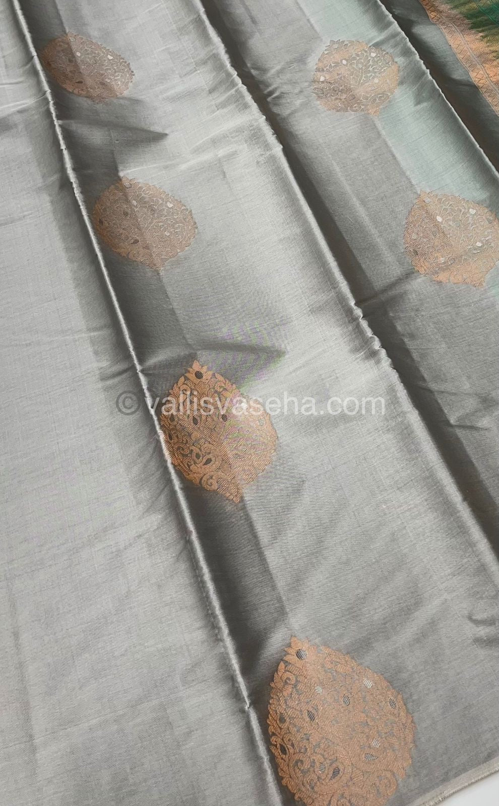 Half Mixed - Pure Soft Silk Saree - Light weight - Grey with Green Shade - VVPSS026