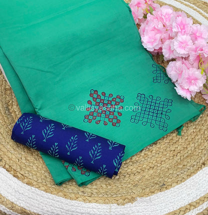 Poly Silk Mixed Printed Cotton - Sea Green with Blue - VVPCP002