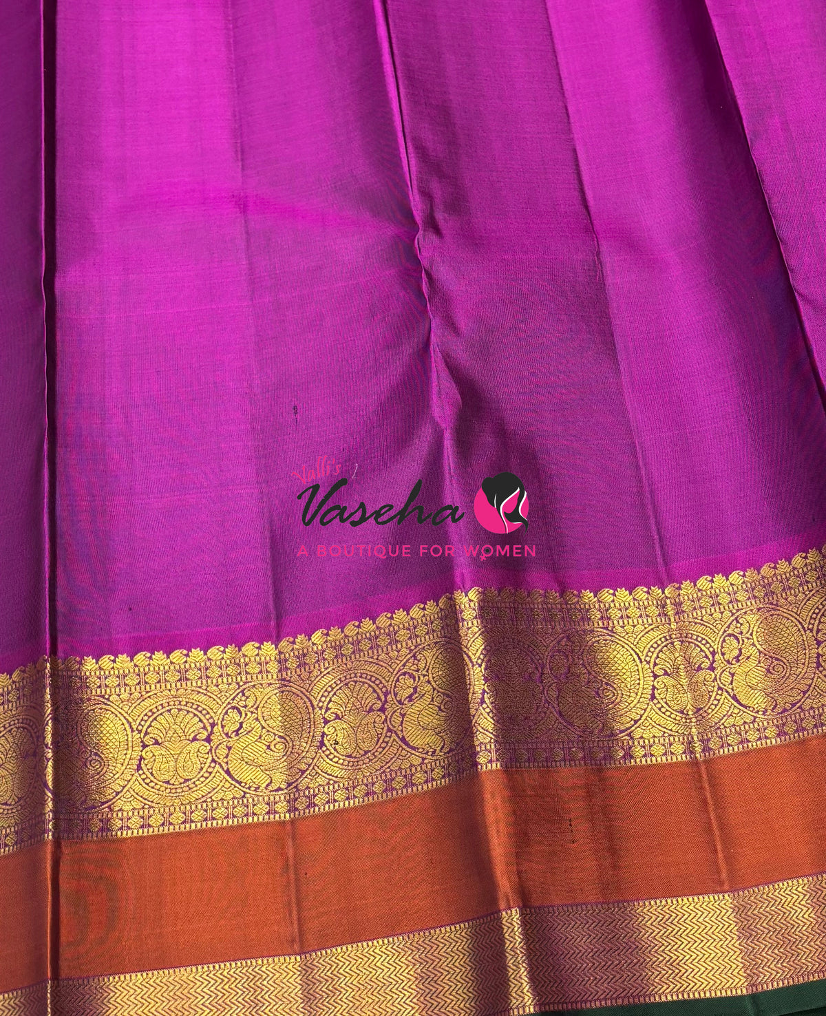Pure Kanchipuram Silk Saree - Green & Purplish Pink Combo - VVPS037