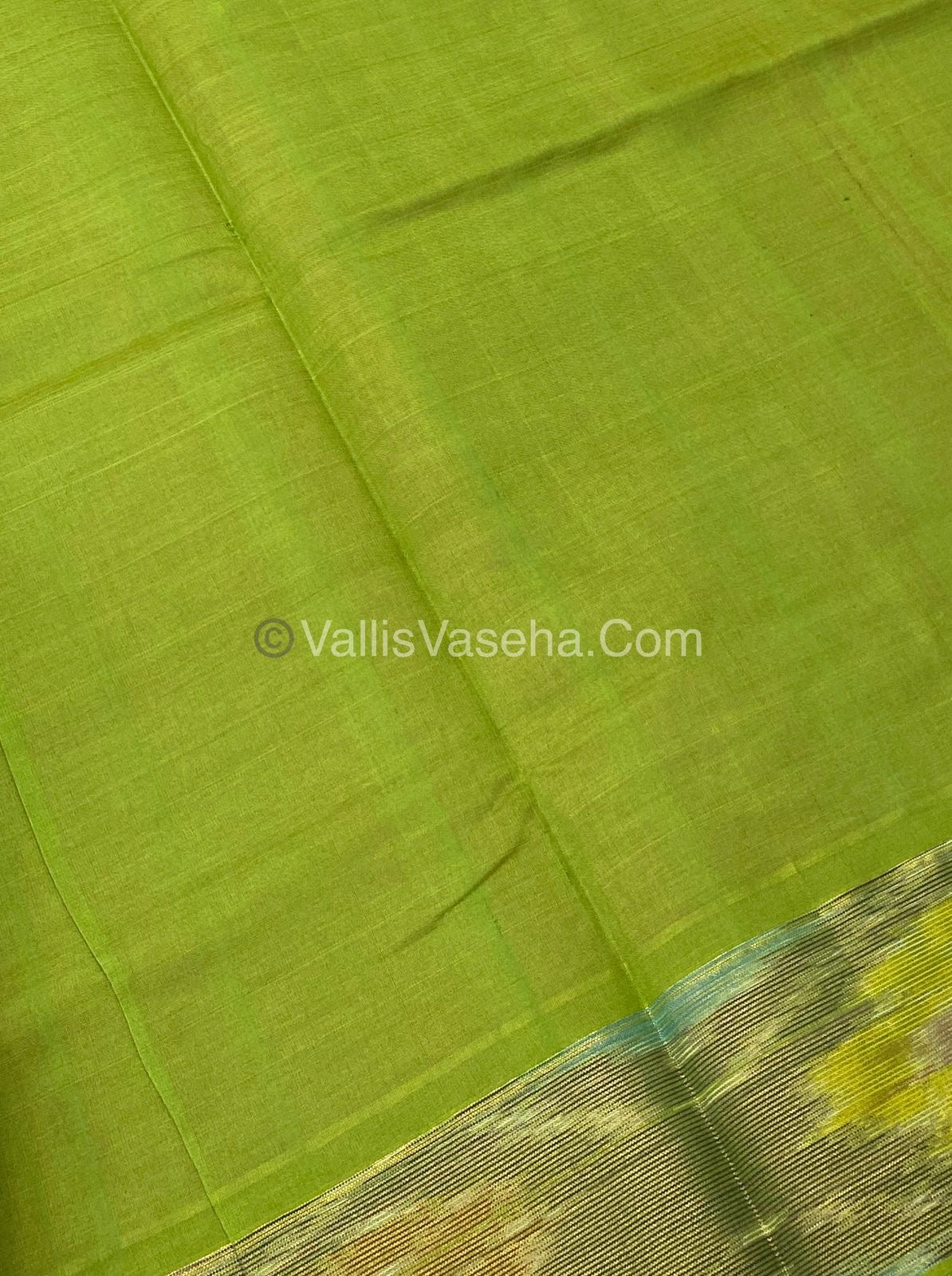 Semi Silk Cotton Saree - Pink & Green - VVSSC001