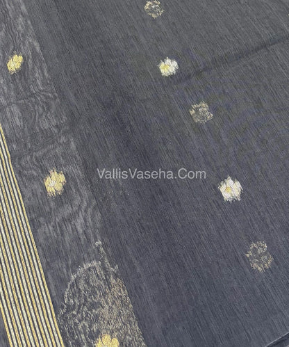 Linen Mixed Jute Silk Saree - Black Shade - VVLMJ002