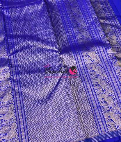 Pure Kanchipuram Silk Saree - Mayil Butta Border - Blue Shade - VVPS006
