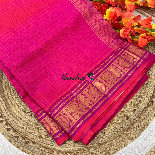 Pure Silk Cotton Saree -  Pink With Pink - Lakshadeepam Design - VVPLD001