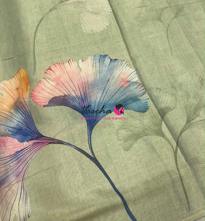 Linen Tissue Saree - Pista Shade - VVLTS006