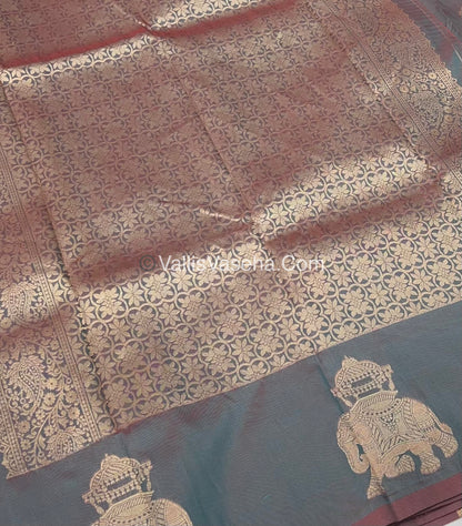 Semi Soft Silk - Elephant Butta Border - Greenish Grey Shade -VVSSS011