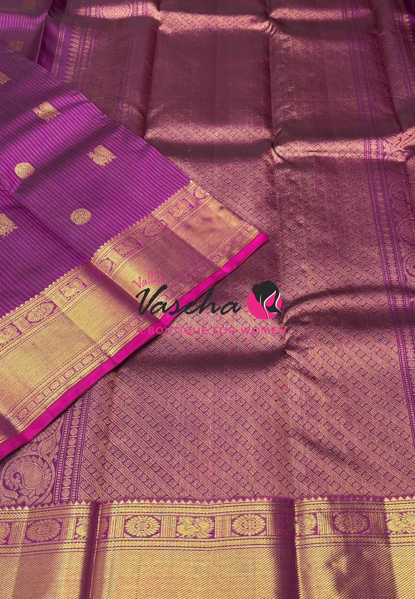 Pure Kanchipuram Silk Saree - Vairavoosi Design  - Purplish Pink Shade - VVPS059