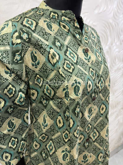 Slub Cotton -  Printed Kurti -  A - Line Cut - VVALK002