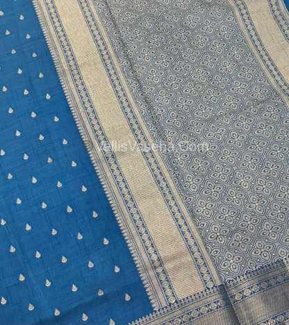 Semi Tussar Silk - Grand Pallu  - Blue Shade - VVSTS023