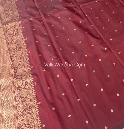 Semi Soft Silk - Peacock Butta Border - Maroon Shade -VVSSS011