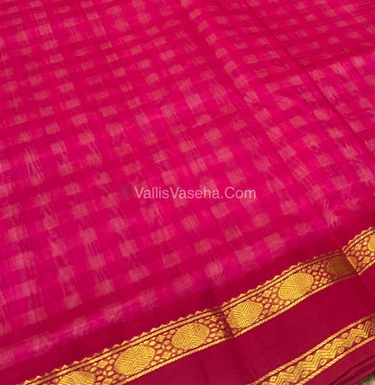 Pure Korvai Silk Cotton With Retta Petta Border - White & Pink Kattam pattern - VVKSC003