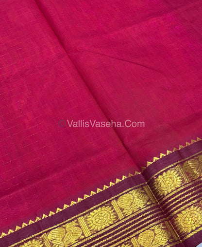 Pure Korvai Silk Cotton - Retta Petta Border - Peach With Maroon Combo - VVKSC010