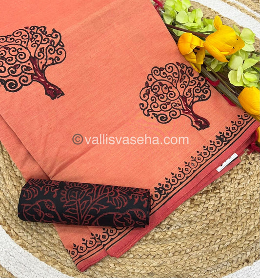 South Mixed Printed Cotton - Peachish Orange With Black - VVPCP003