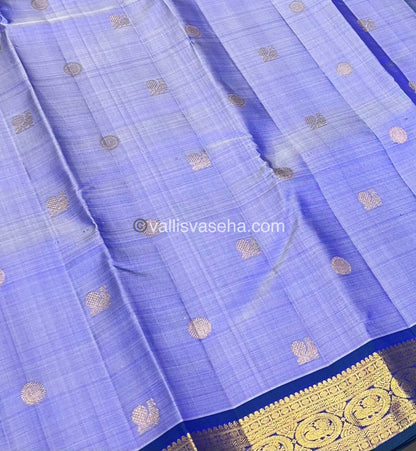 Pure Kanchipuram Silk Saree - Greyish Blue & Peacock Blue Combo - VVPS014