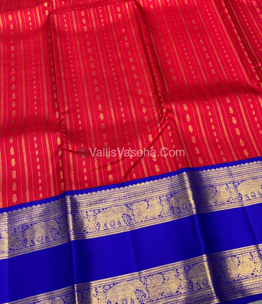 Pure Vintage Korvai Kanchipuram Silk Saree - Red & Blue Combo - VVPS021
