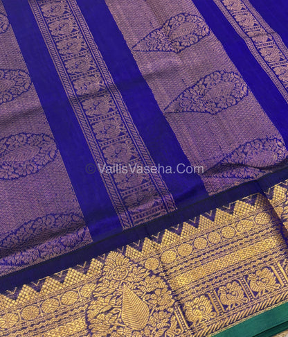 Pure Korvai Silk Cotton Saree - Grey  with Blue - VVKSC019
