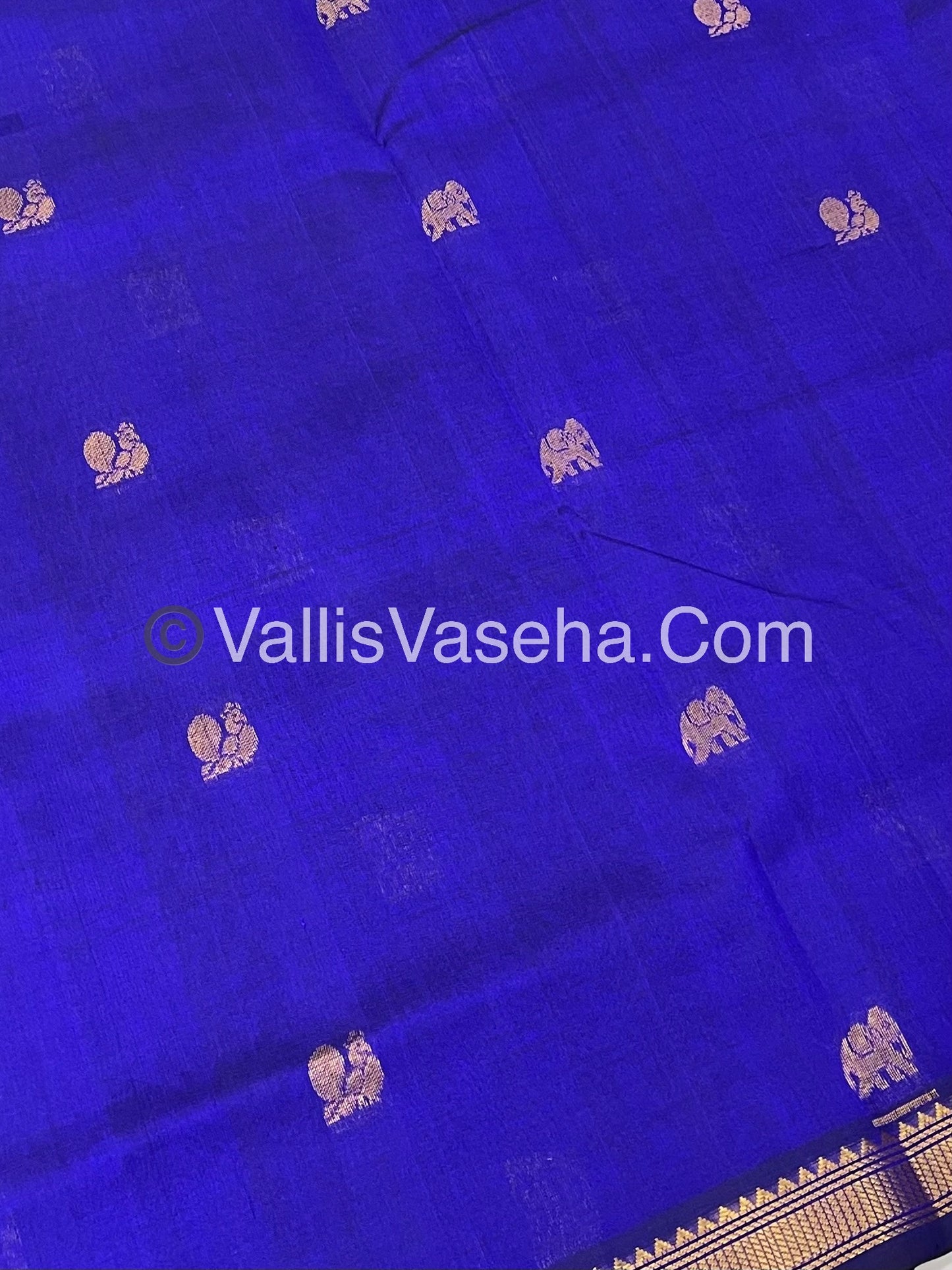 Pure Silk Cotton Saree -  Mayil & Elephant Design - Royal Blue shade  - VVMES001