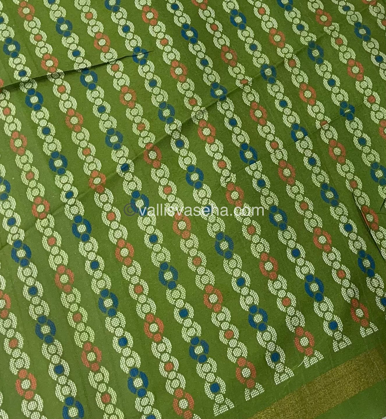 Semi Tussar / Semi Chappa Silk |Peacoak Design | - Cream & Green Combo - VVSTS018