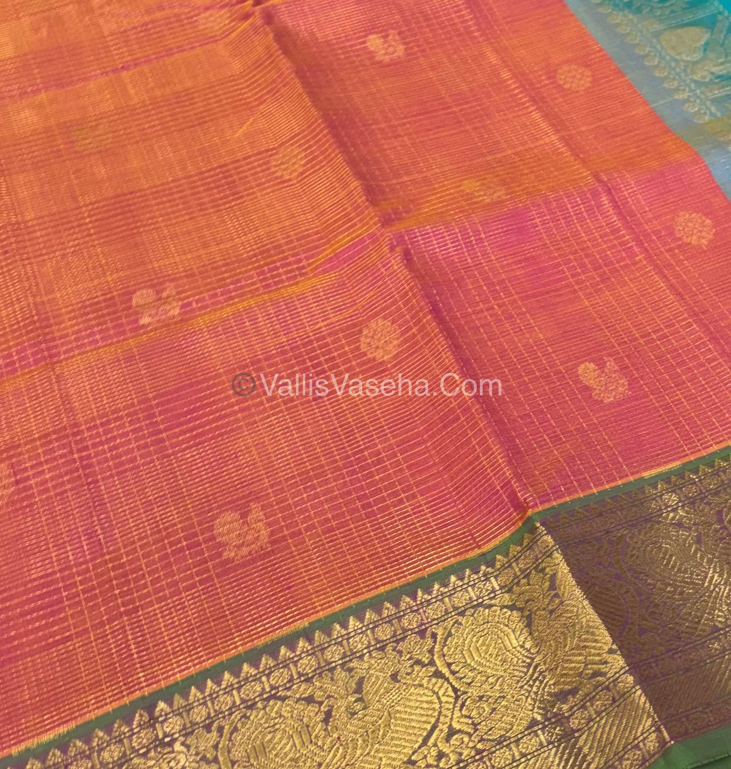 Pure Silk Cotton Saree - Vairavoosi checks - Mayil & Chakkaram - VVMCV002