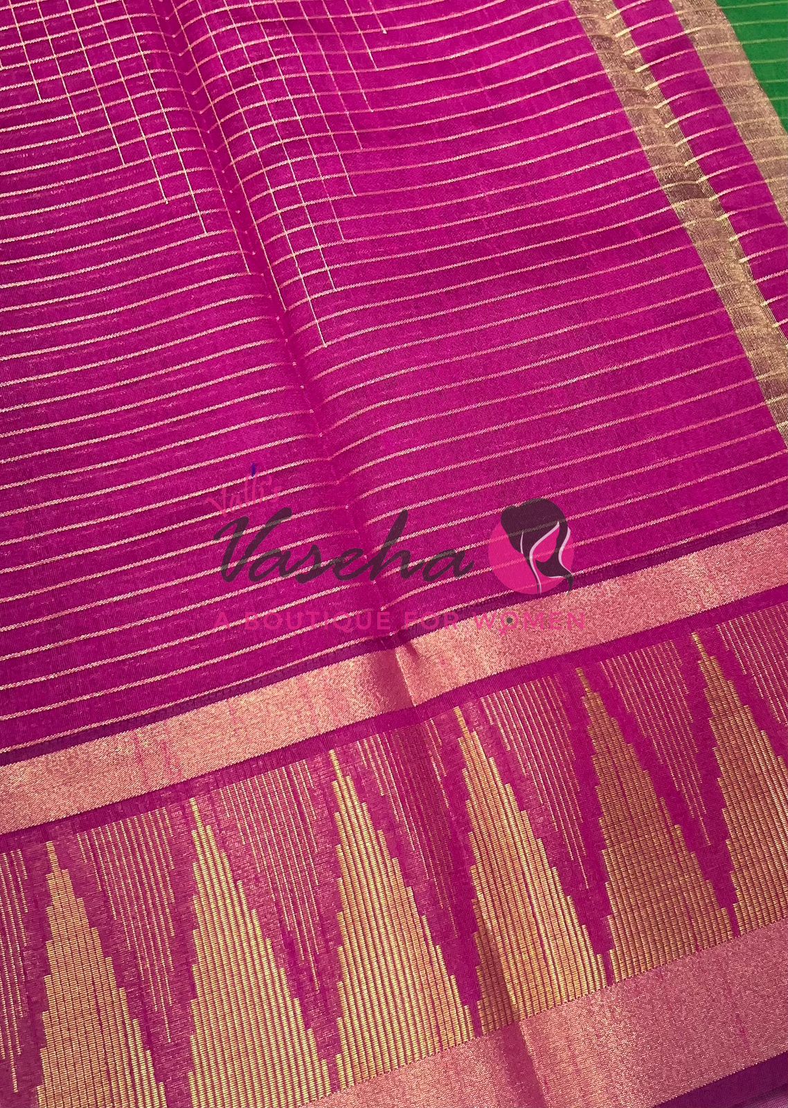 Semi Raw Silk - Lakshadeepam Design - Green With Pink Shade - VVRS008