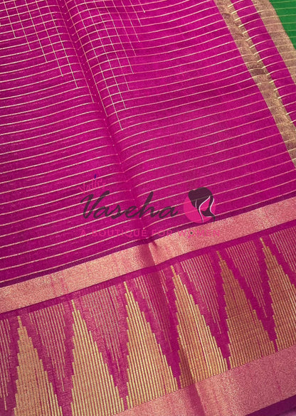 Semi Raw Silk - Lakshadeepam Design - Green With Pink Shade - VVRS008