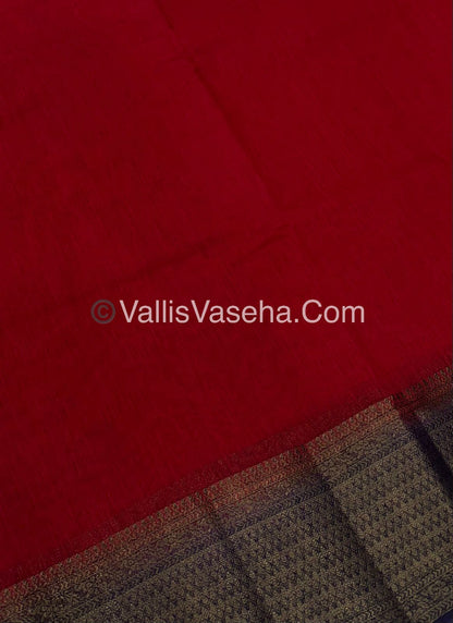 Bamboo Silk Saree - Red With Navy Blue Shade - VVBSS003