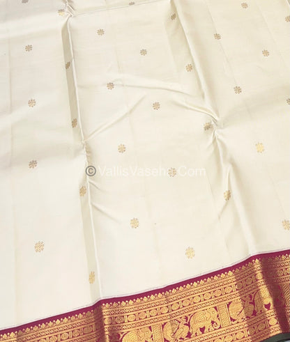 Pure Kanchipuram Silk Saree - Cream & Maroon/Green Combo - VVPS014